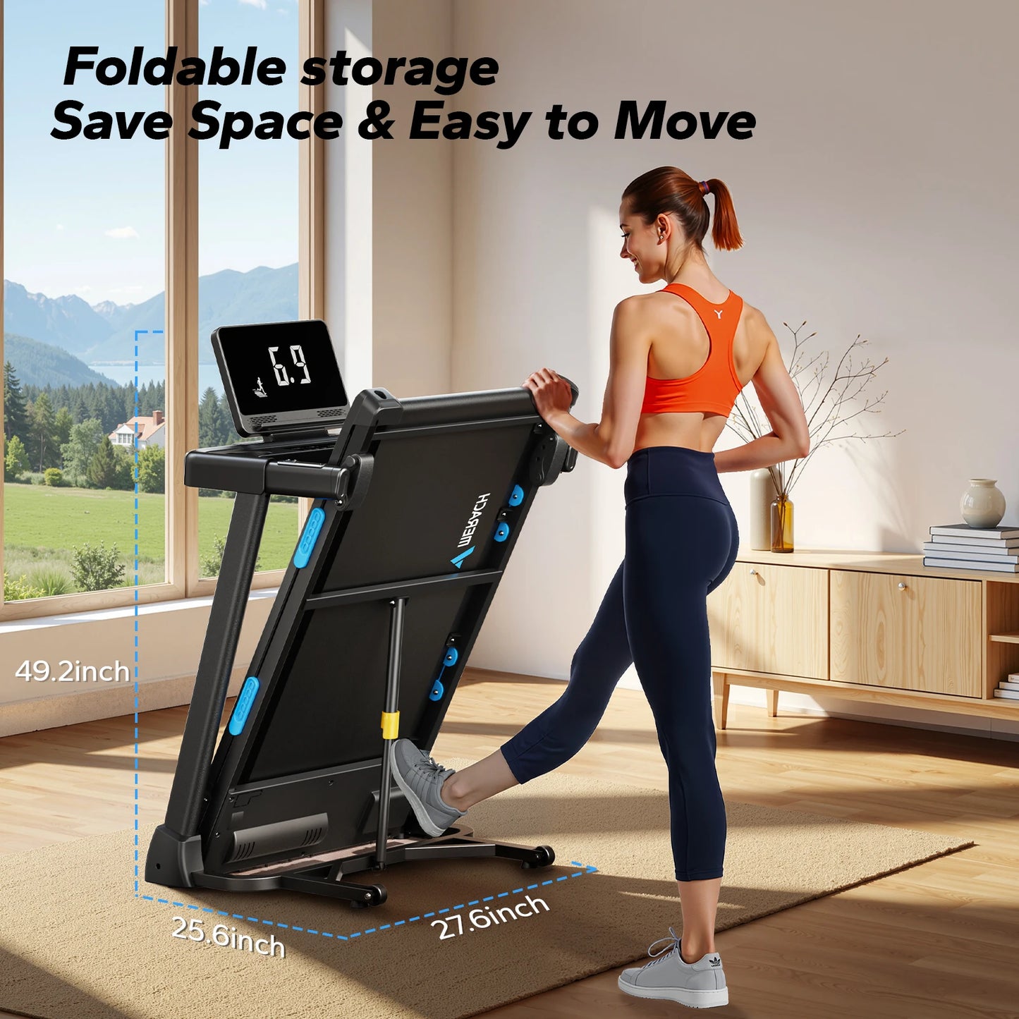 Foldable Treadmill T12 Incline 0.8-12km/H Walking Pad Save Space LED Display APP Heart Rate Monitoring 16.5" Wider Belt
