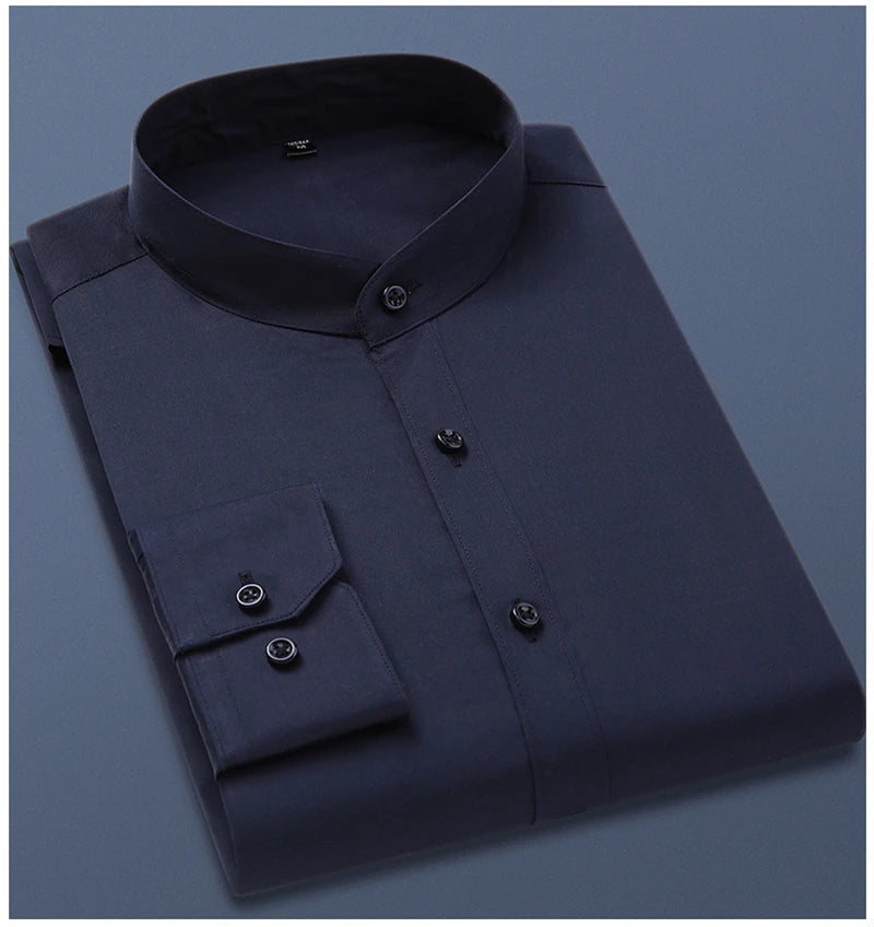 Autumn Long Sleeve Shirt Men's White Shirt Stand Collar Slim Fit Business Work Shirts for Men Plus Size 5XL