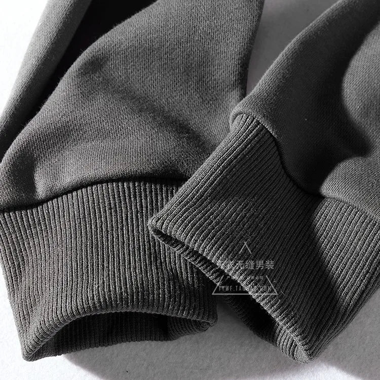 Herfst- en winterhoodies van puur katoenen badstof met borduursel, herenmode, eenvoudige, gewassen ronde hals, casual sweatshirts