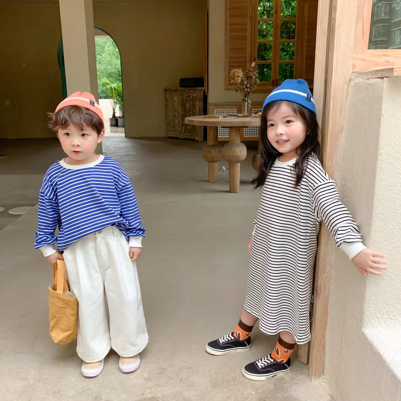 Kids Clothes Brother and Sister Hoodies Striped Girls Boys Sweatshirts For Children 12M-6T