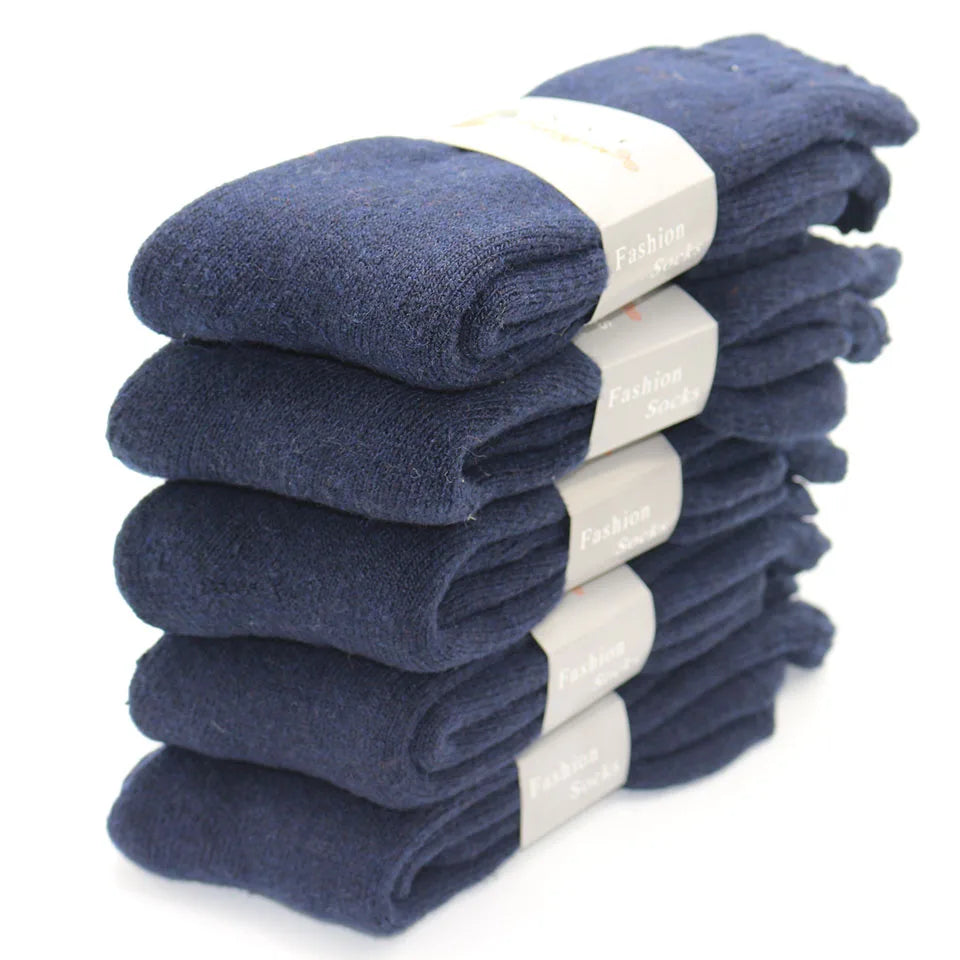 5 Pair Winter Men's Merino Wool Long Socks Thick Warm Large Size High Quality Harajuku Retro Snow Casual Anti-Freeze Pure Cashmere Socks