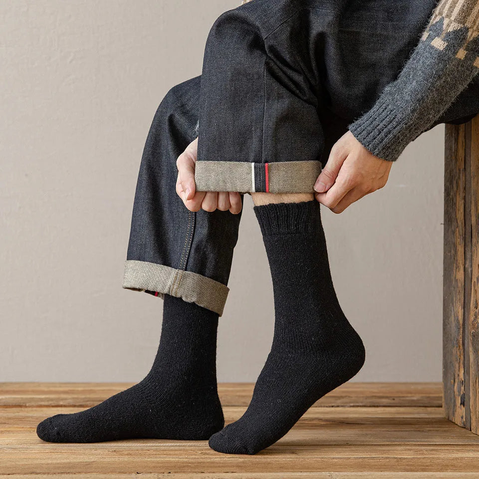 5 Pair Winter Men's Merino Wool Long Socks Thick Warm Large Size High Quality Harajuku Retro Snow Casual Anti-Freeze Pure Cashmere Socks