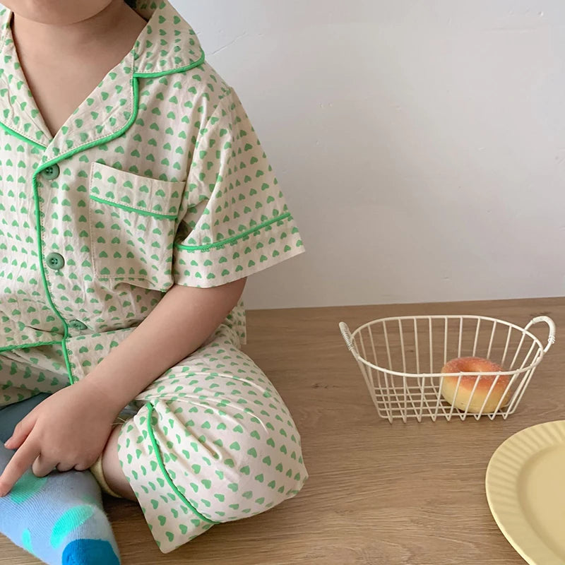 Summer Kids Pajamas Korean Print Suit for Boys and Girls Casual Cotton Sleepwear For Children 2-6T Unisex