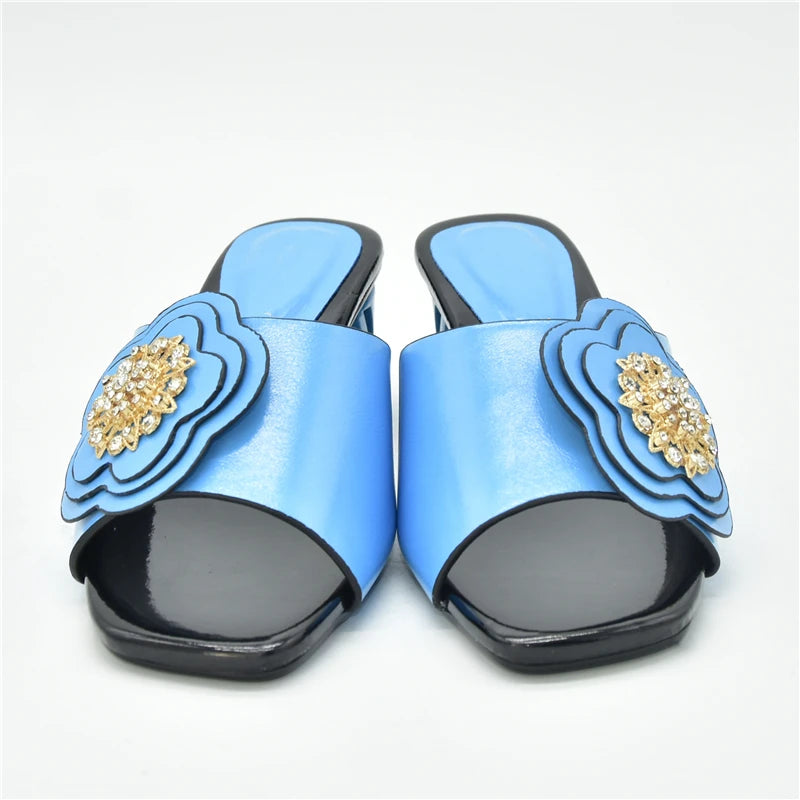 African Women Party High Heels Sexy Ladies Open Toe Slip-On Shoes Decorated with Rhinestone Plus Size for Ladies