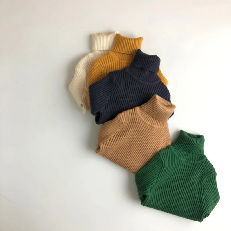 Kids Sweaters Solid Girls Sweater Brief Boys Pullover Turtleneck Knitwear For Children 1-7Y Unisex