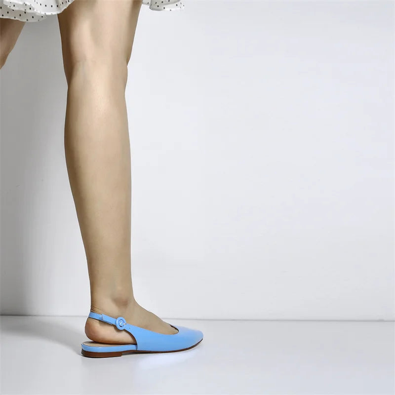 Women Pointed Toe Flats Pumps Solid Patent Leather Shallow Ankle Buckle Shoes Comfortable Office Large Size Autumn
