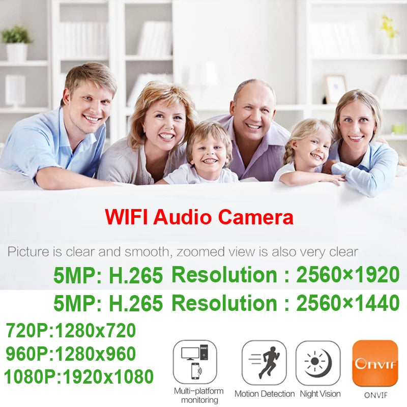 JIENUO 5MP Wifi Camera IP Outdoor Waterproof Wireless NightVision Onvif 1080P Audio Security Surveillance HD 2mp Home Cam CamHi