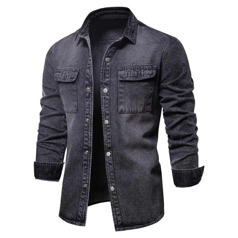 Men's 100% Cotton Spring Denim Shirt Casual Solid Colour Thickened Long Sleeve High Quality Jeans Male Shirt For Men