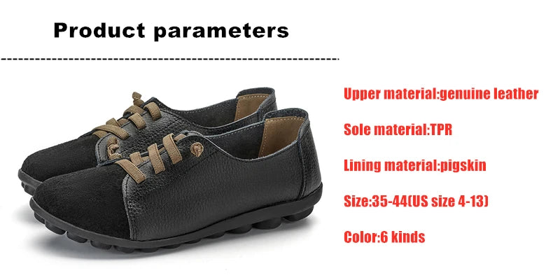 Women's Genuine Leather Mother Ladies Shoes Flats Loafers Ballerina Lace Up Soft Moccasins Plus Size 43 44 MX-052