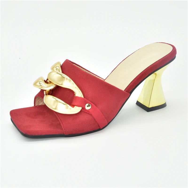 Ladies Metal Decorative Chain Wedding Bridal Shoes Ladies Open Toe High Heels Shoes Slip on Women Party Pumps