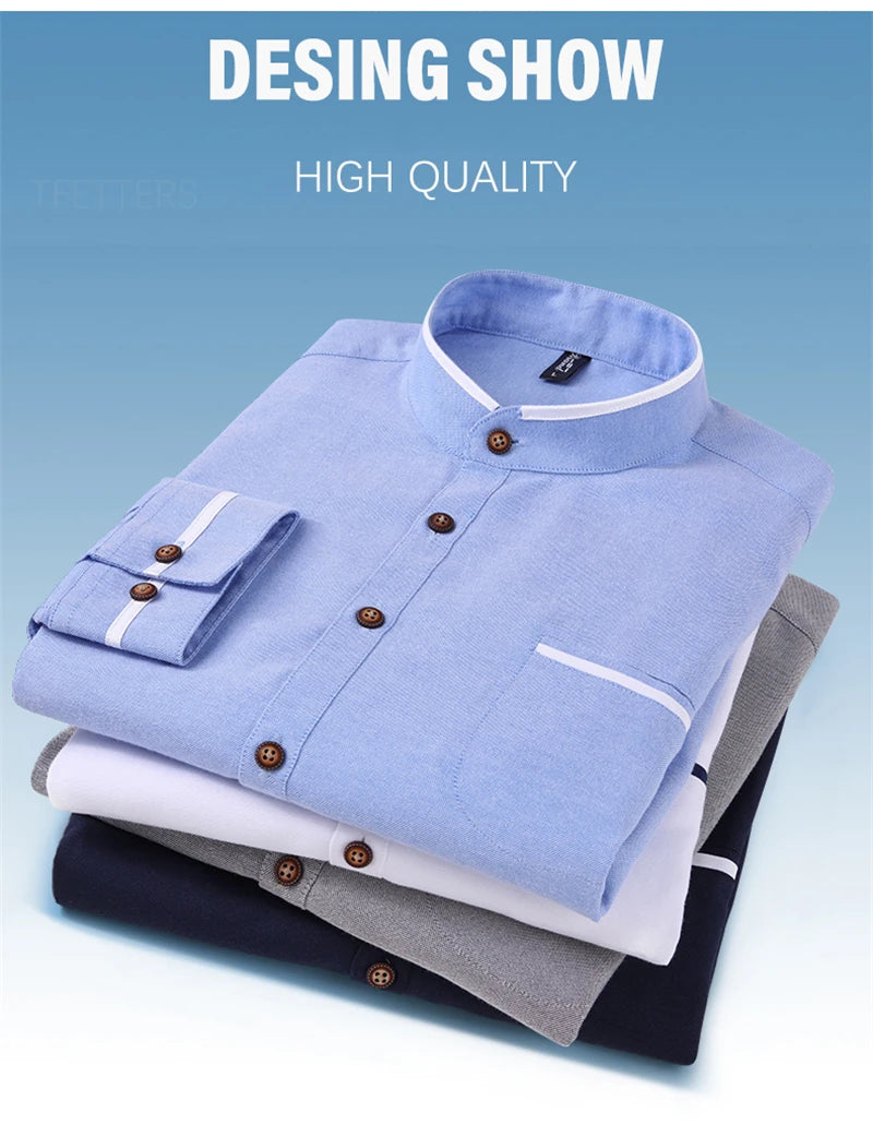 Autumn Long Sleeve Shirt Men Oversized Shirts Men Pocket Design Korean Style Stand-up Collar Slim Shirt Men's Clothing