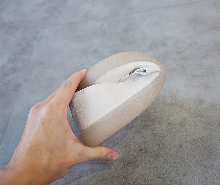 Women's Ladies Female Mother White Genuine Leather Shoes Flats Non Slip On Casual Bow Plus Size 43 42 JZ-19111