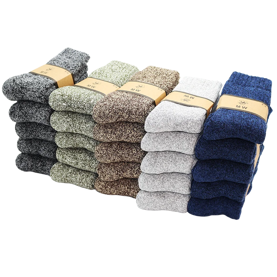5 Pairs Winter Men's Merino Wool Socks Super Thick Warm High Quality Harajuku Retro Snow Casual Antifreeze Socks