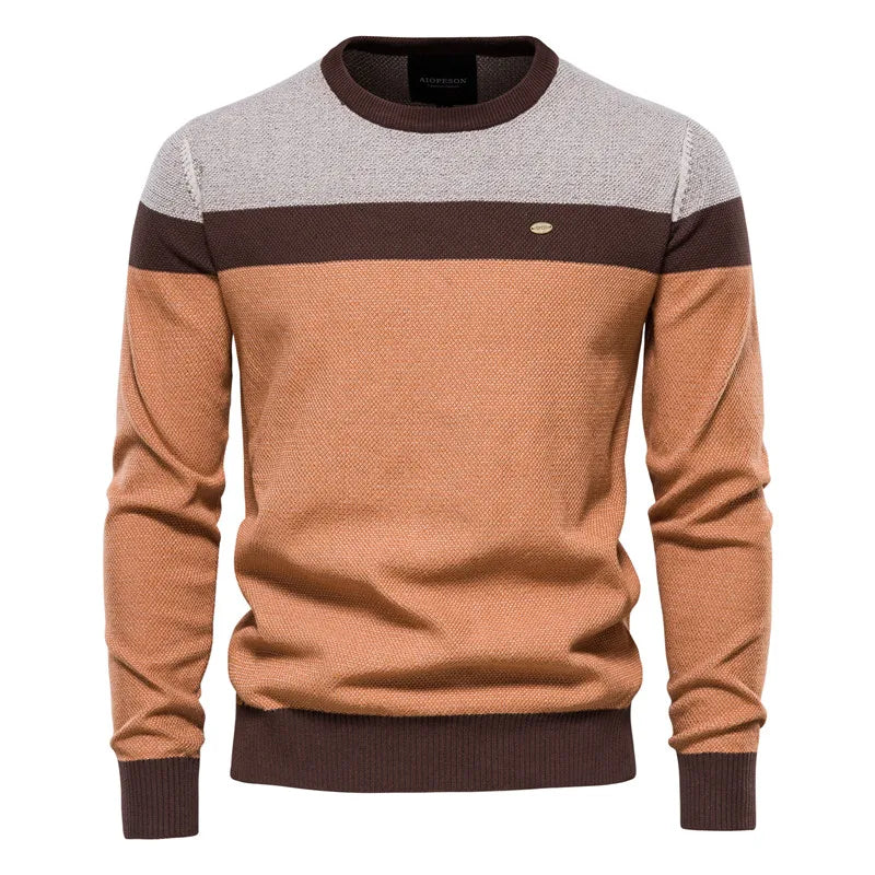 Men's Spliced Cotton Sweater Casual O-neck High Quality Pullover Knitted Sweaters Male New Winter Brand