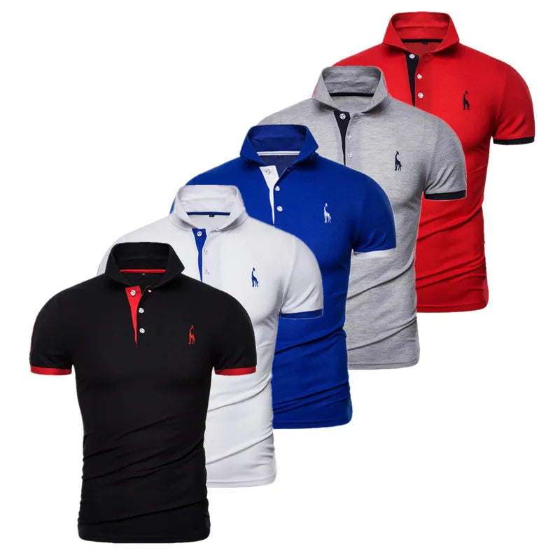 Men's 5 Sets Quality Embroidery Summer Short Sleeve Polo Giraffe Shirt Casual Business and Social Male Polos BR Size