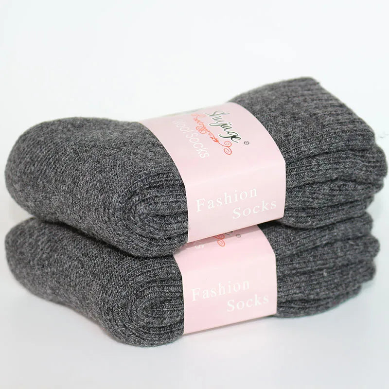 2 Pairs Women's Winter Thick Warm Casual Wool Socks For Girls Pure Colour Cashmere Socks