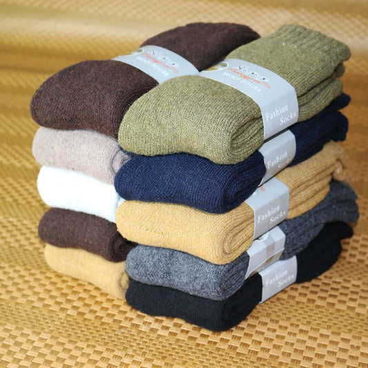 5 Paar Wintersocken aus Merinowolle für Herren, dick, warm, groß, hochwertig, Harajuku, Retro, Schnee, lässig, Frostschutzsocken aus reinem Kaschmir
