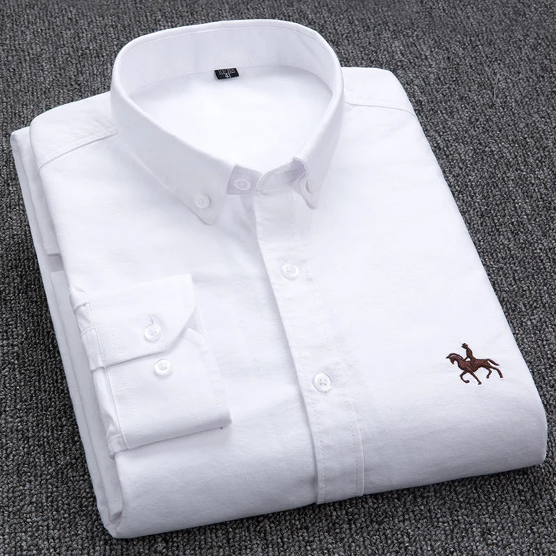 Oxford Fabric Shirts Men High Quality Long Sleeve Solid Smart Shirt Designer Regular Fit Brand Navy Korean Korean Mens Clothing