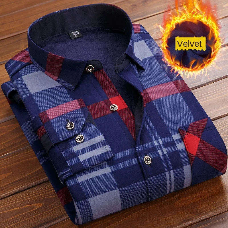 Herbst Winter Männer Fleece Warme thermo Hemd Männlichen Mode Druck Langarm große größe thermo hemd Dicke warme Plaid hemd L-6XL