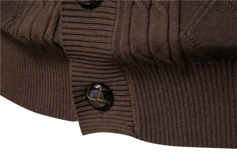 Katoenen Argyle Cardigan Heren Casual Enkelrijs Effen Kleur Zakelijke Heren Cardigans Nieuwe Winter Mode Trui Man