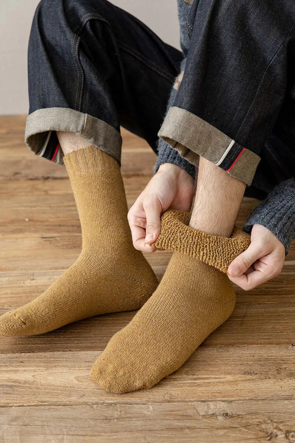 5 Pair Winter Men's Merino Wool Long Socks Thick Warm Large Size High Quality Harajuku Retro Snow Casual Anti-Freeze Pure Cashmere Socks