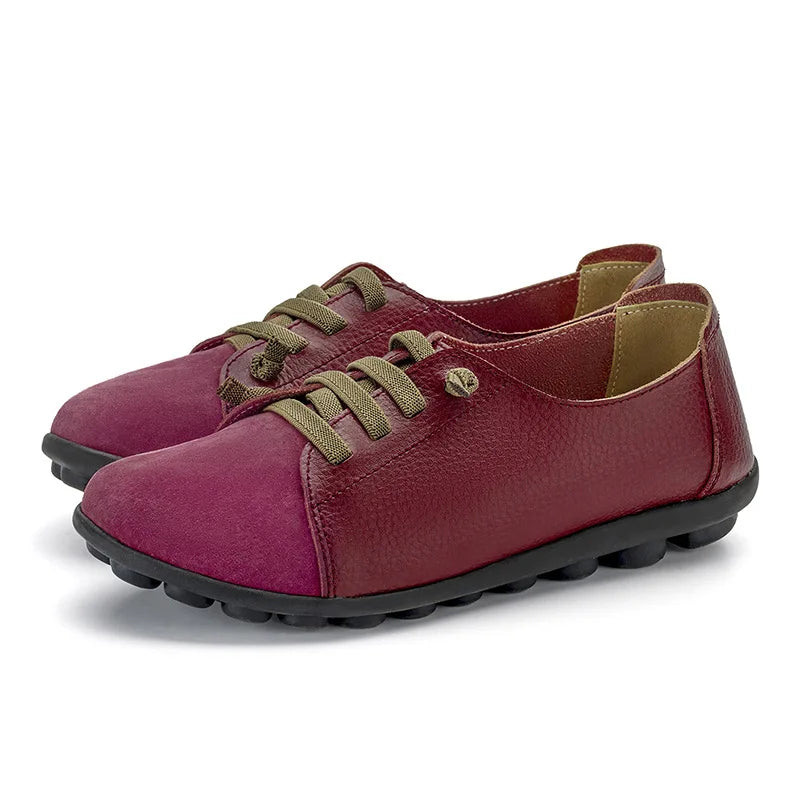 Women's Genuine Leather Mother Ladies Shoes Flats Loafers Ballerina Lace Up Soft Moccasins Plus Size 43 44 MX-052
