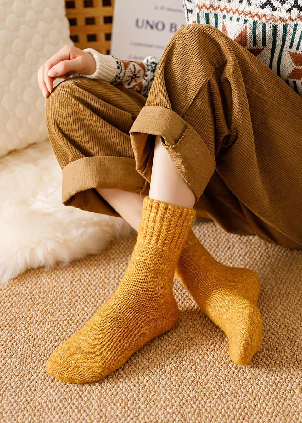 5 Pairs Winter Women's Thick Warm Merino Wool Socks Harajuku Retro Cold Resistant Fashion Casual Solid Colour Cashmere Lady's Socks