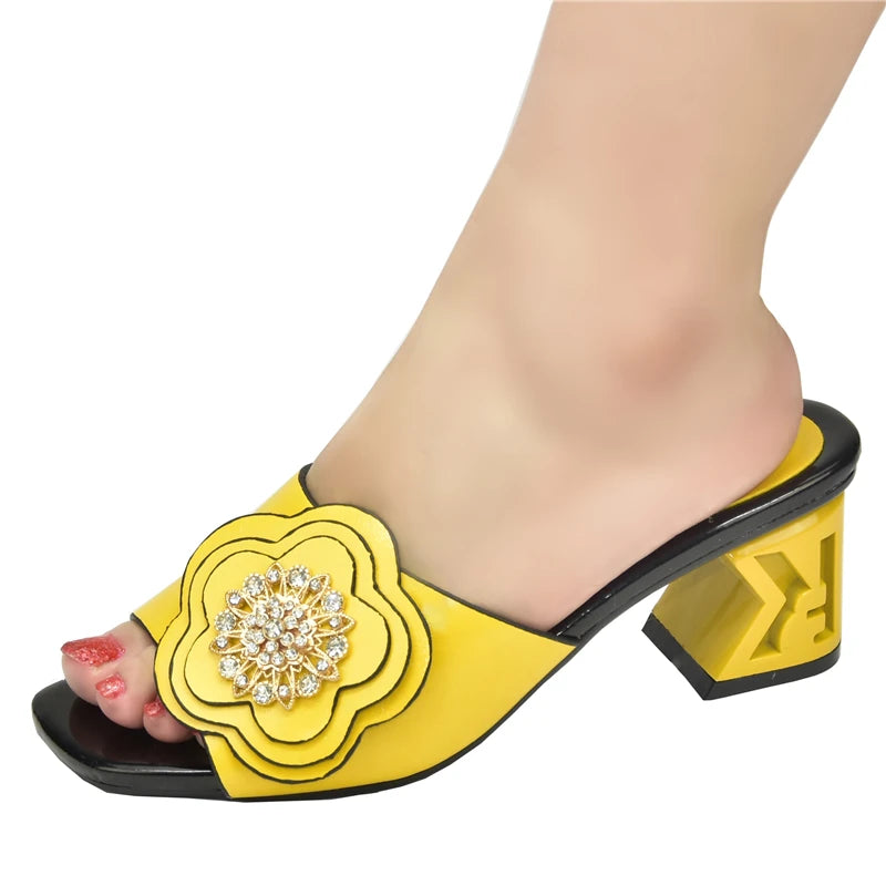 African Women Party High Heels Sexy Ladies Open Toe Slip-On Shoes Decorated with Rhinestone Plus Size for Ladies