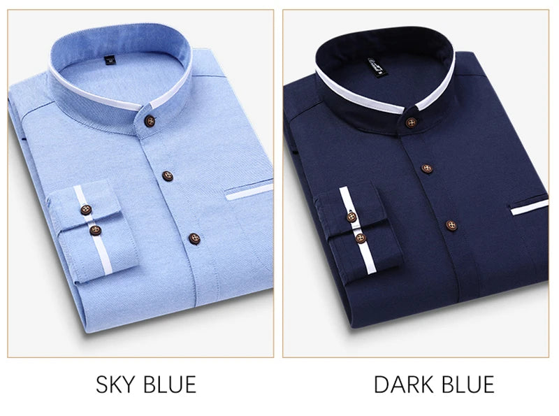 Autumn Long Sleeve Shirt Men Oversized Shirts Men Pocket Design Korean Style Stand-up Collar Slim Shirt Men's Clothing