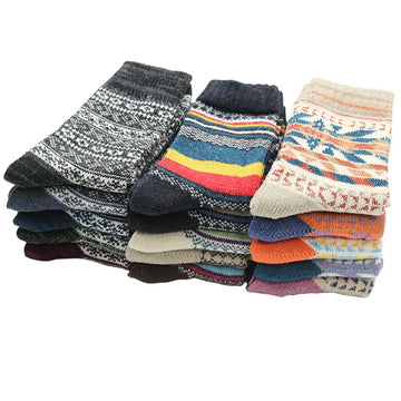 5 Pairs Winter Men's Wool Socks Harajuku Retro Warm Thick Comfortable Knitted Casual Striped Socks