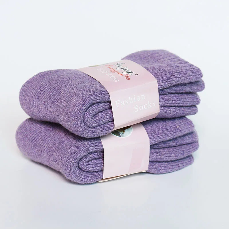 2 Pairs Women's Winter Thick Warm Casual Wool Socks For Girls Pure Colour Cashmere Socks
