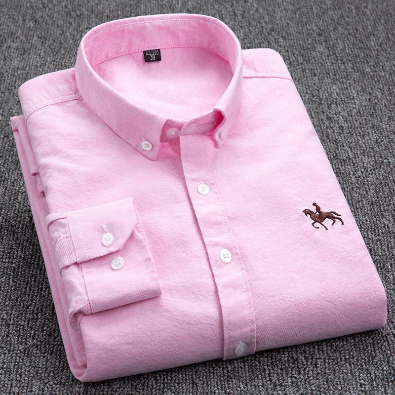 Oxford Fabric Shirts Men High Quality Long Sleeve Solid Smart Shirt Designer Regular Fit Brand Navy Korean Korean Mens Clothing