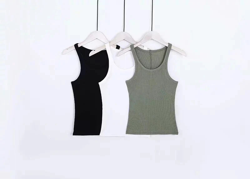 Solid Colour Basic Ribbed Knitted Tank Top Women Summer Vintage Sleeveless Cami 90s Cool Girls Streetwear Green Soft Tees