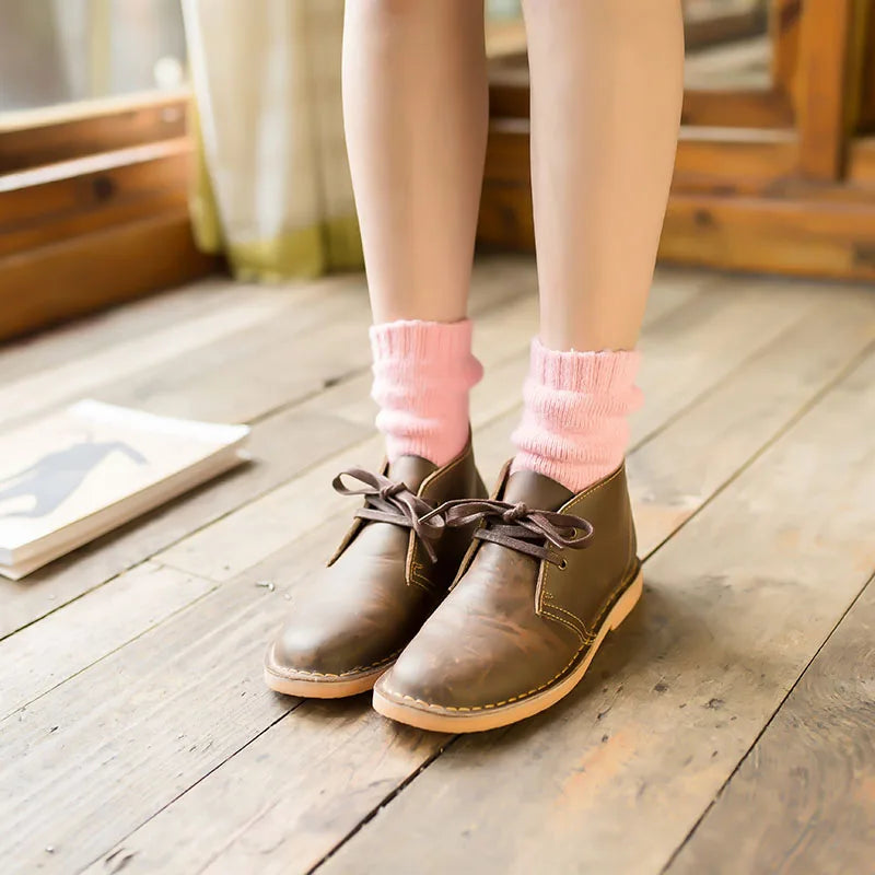 2 Pairs Women's Winter Thick Warm Casual Wool Socks For Girls Pure Colour Cashmere Socks
