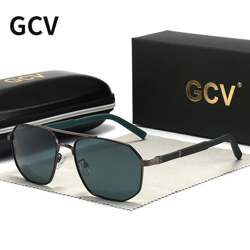 Classic Pilot Square Polarized Sunglasses for Men Metal Frame UV Blocking Luxury Male Sun Glasses Eyewear with Anti-Reflective Lenses