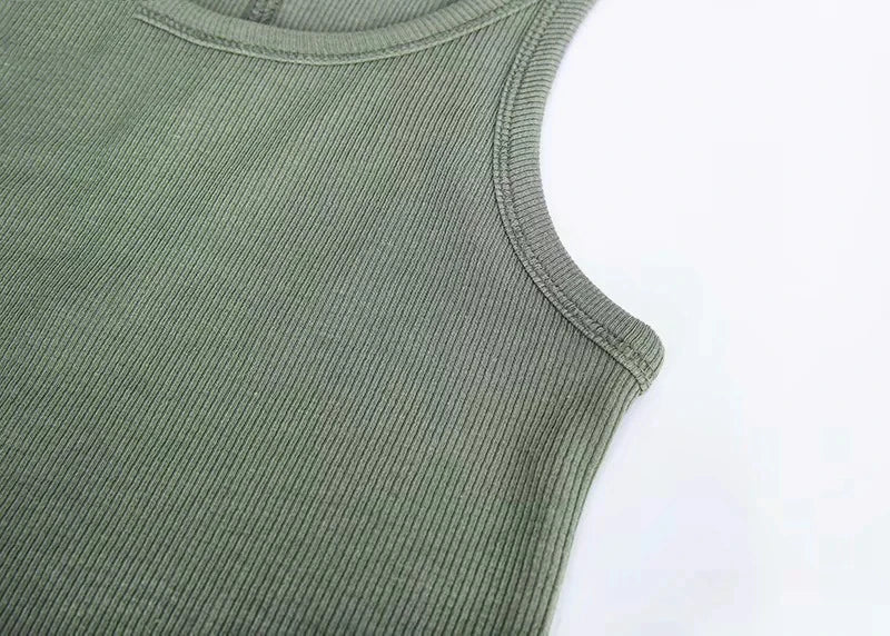 Solid Colour Basic Ribbed Knitted Tank Top Women Summer Vintage Sleeveless Cami 90s Cool Girls Streetwear Green Soft Tees