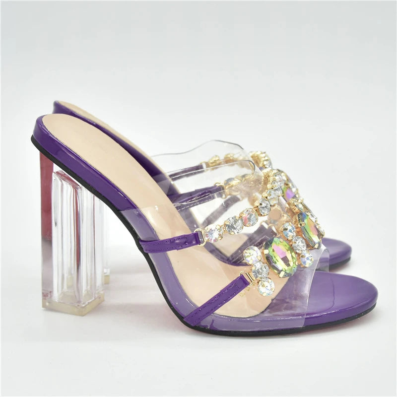 Italian Women Shoes Decorated with Rhinestone Open Toe Shoes for Wedding Women Clear Heels for Women Transparent