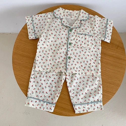 Summer Kids Pajamas Korean Print Suit for Boys and Girls Casual Cotton Sleepwear For Children 2-6T Unisex