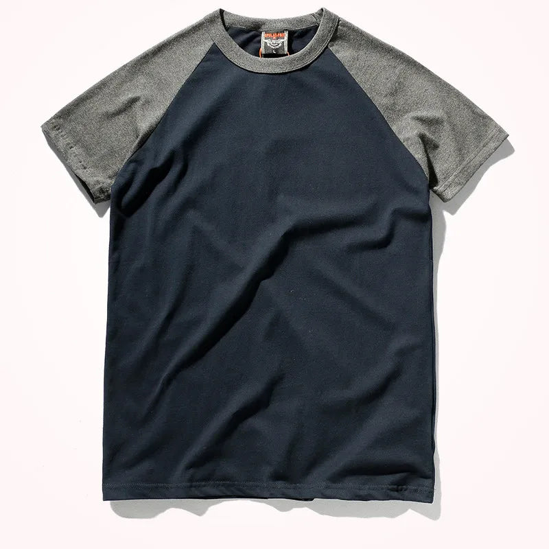2023 Zomer Nieuw Raglanmouwen Tweekleurig Gestikt T-shirt Herenmode Korte mouwen Ronde hals 100% Katoen Casual Bottoming Top