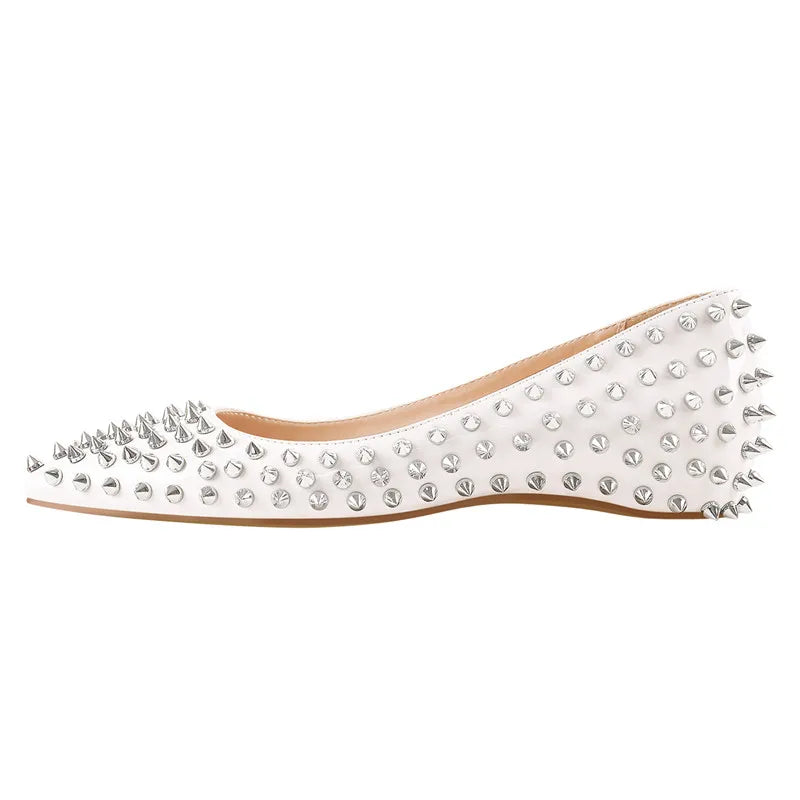 Woman Pointed Toe Rivet Slip On Black Studded Ballet Flat Fashion Elegent  Shoes