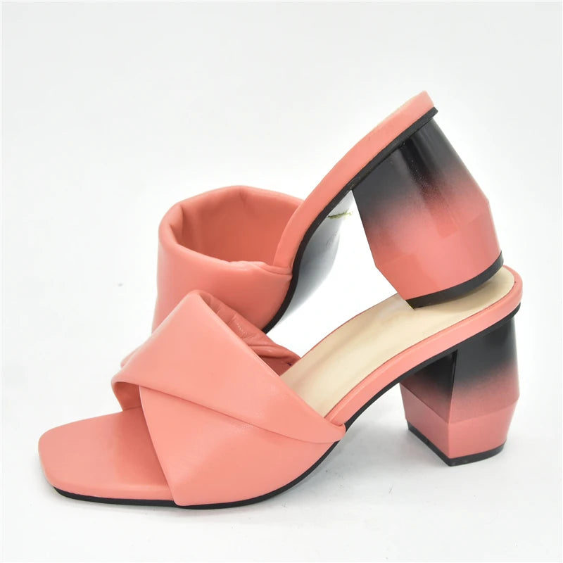 Italian Ladies Shoes Nigerian Women Shoes Pu Leather Sling Back Slipper for Party Open Toe Pumps High Heels Sexy Ladies