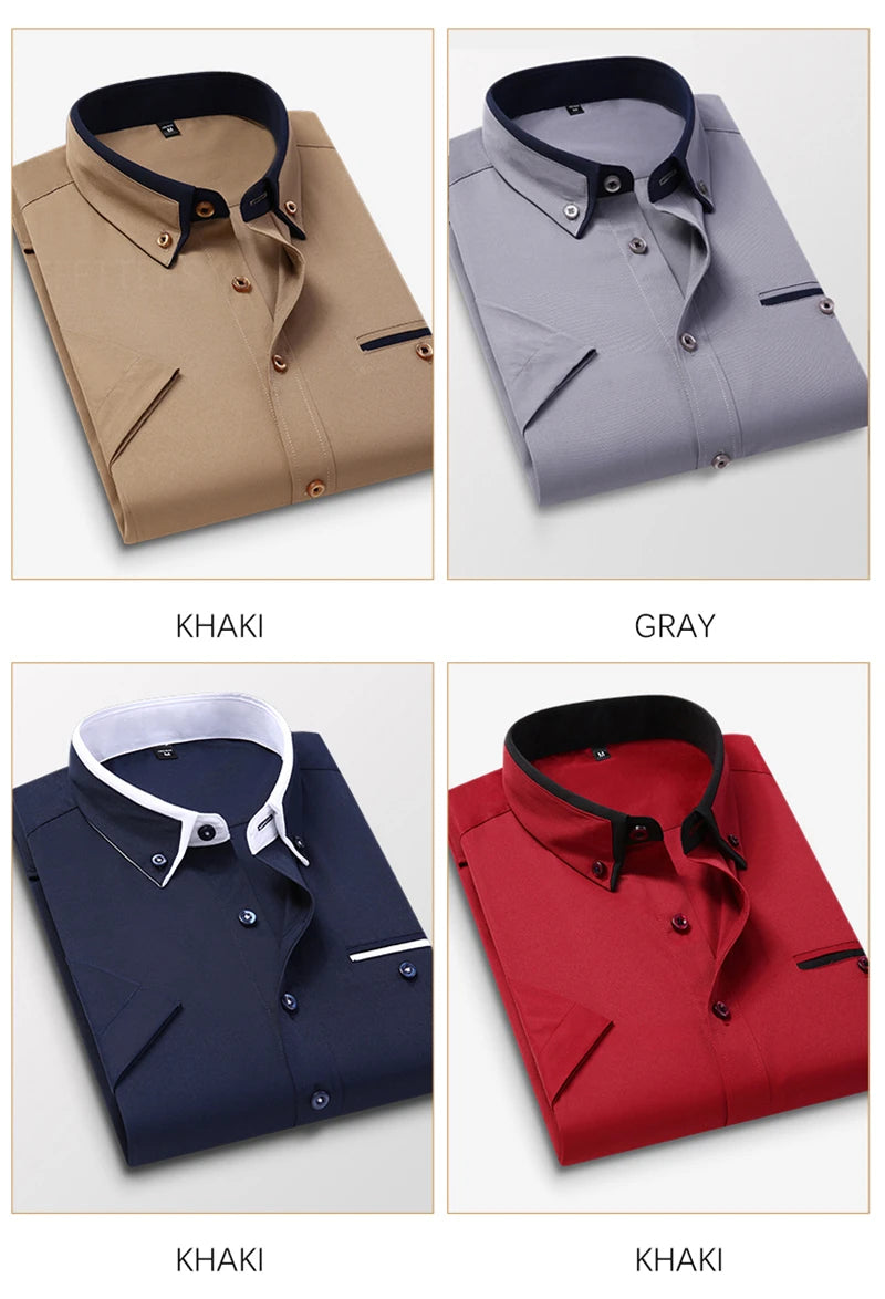Summer Business Shirt Men Short Sleeves Button Up Shirt Turn-down Collar Casual Shirts Men's Clothing Plus Size 5XL