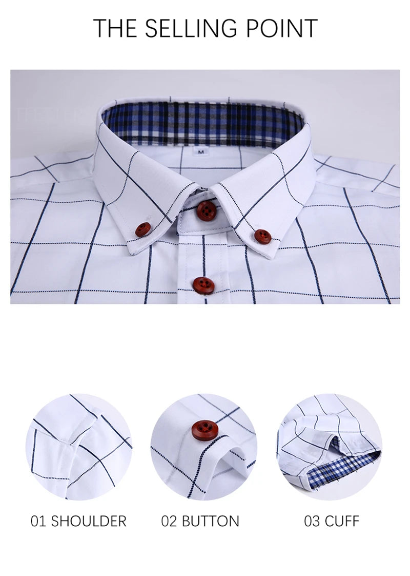 Summer Men Shirts Short Sleeve Plaid Shirt Slim Casual Button Up Dress Shirts Men Big Size M-5XL Anti-wrinkle Soft