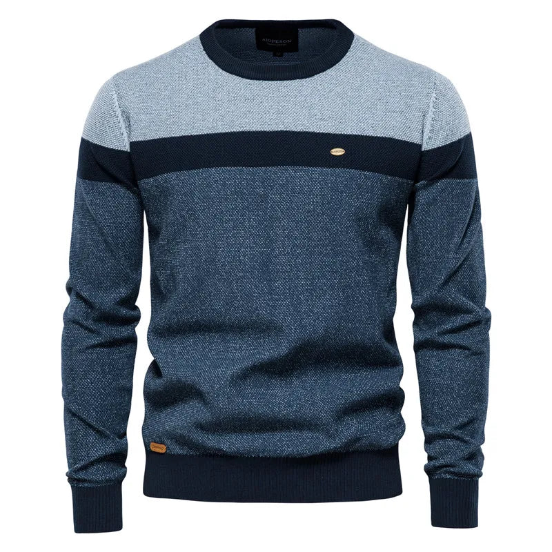 Men's Spliced Cotton Sweater Casual O-neck High Quality Pullover Knitted Sweaters Male New Winter Brand