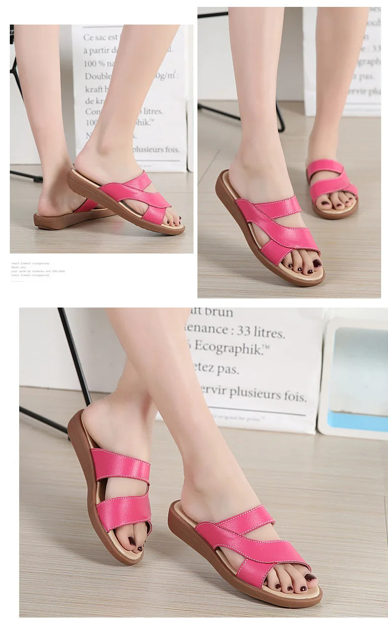 Women Old Mother Female Ladies Shoes Sandals Cow Genuine Leather Slip On Summer Beach Casual Size 35-40 YL-1802