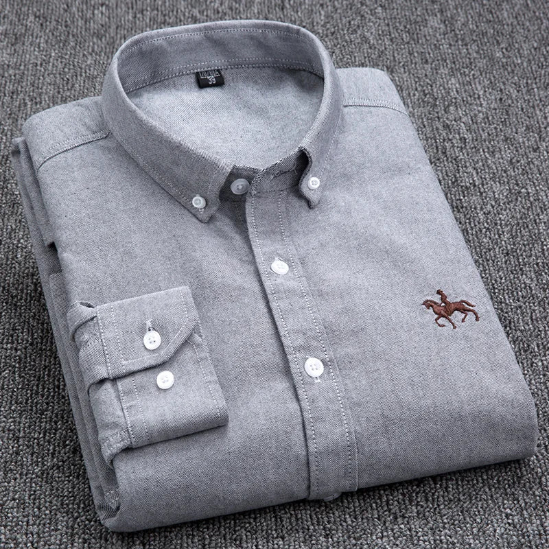 Oxford Fabric Shirts Men High Quality Long Sleeve Solid Smart Shirt Designer Regular Fit Brand Navy Korean Korean Mens Clothing