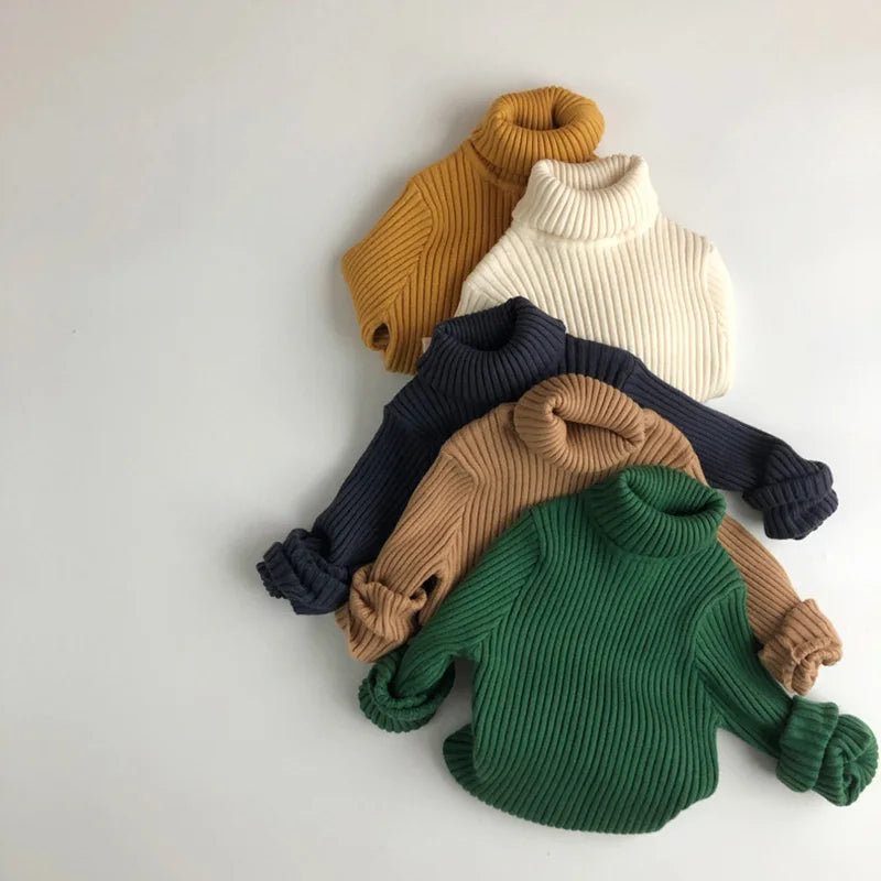 Kids Sweaters Solid Girls Sweater Brief Boys Pullover Turtleneck Knitwear For Children 1-7Y Unisex