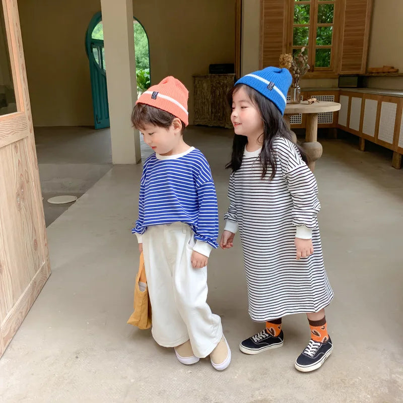 Kids Clothes Brother and Sister Hoodies Striped Girls Boys Sweatshirts For Children 12M-6T