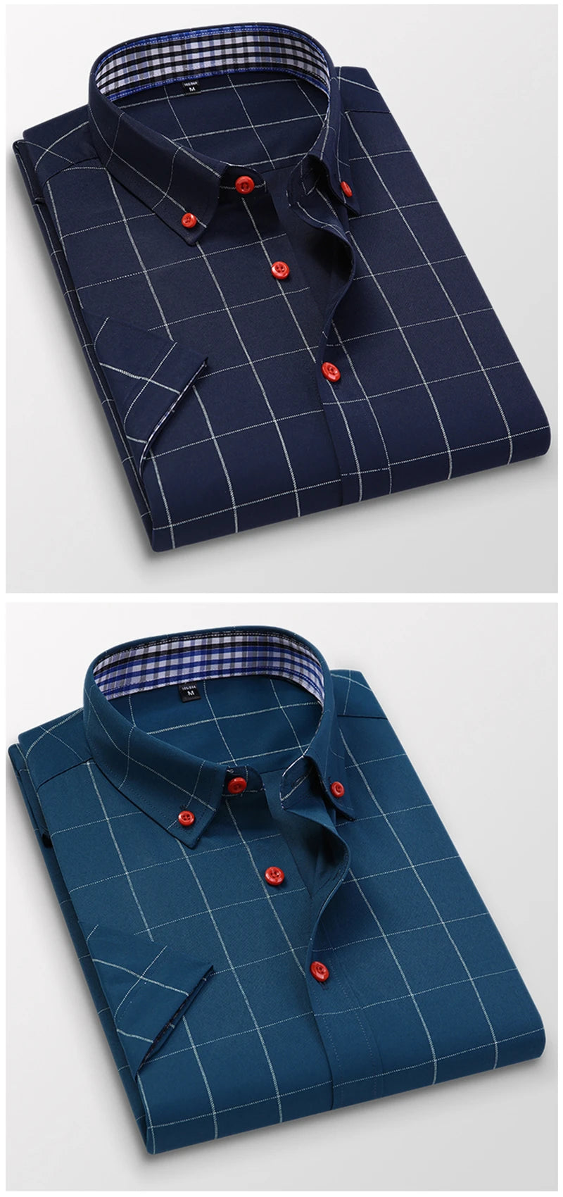 Summer Men Shirts Short Sleeve Plaid Shirt Slim Casual Button Up Dress Shirts Men Big Size M-5XL Anti-wrinkle Soft