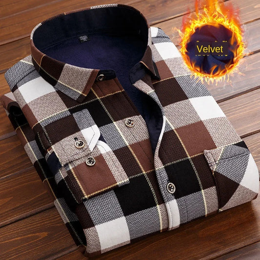 Herbst Winter Männer Fleece Warme thermo Hemd Männlichen Mode Druck Langarm große größe thermo hemd Dicke warme Plaid hemd L-6XL